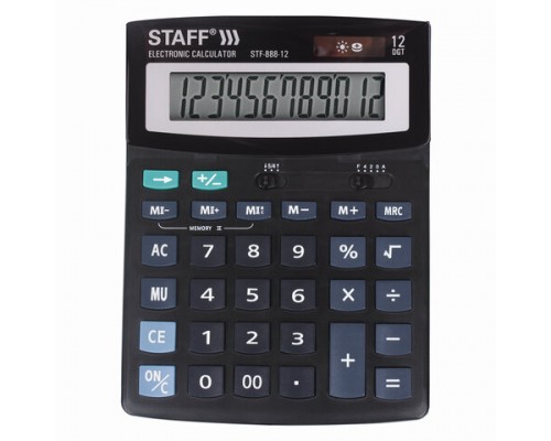 Калькулятор настольный STAFF STF-888-12 (200х150мм), 12 разрядов, двойное питание, 250149