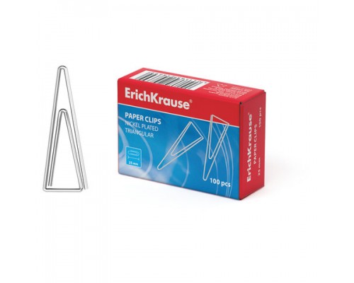 Скрепки ERICH KRAUSE 25 мм металлические треугольные, 100 шт., в картонной коробке, 24869