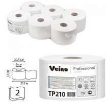 Бумага туалетная 215 м, VEIRO (Система T8), КОМПЛЕКТ 6 шт., с центральной вытяжкой, Comfort, 2-слойная, TP210