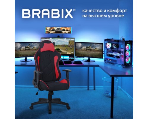 Кресло компьютерное BRABIX GT Racer GM-101, подушка, ткань, черное/красное, 531820