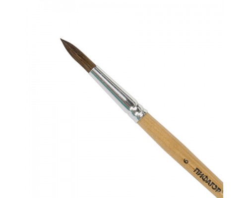 Кисть ПИФАГОР, ПОНИ, круглая, № 6, деревянная лакированная ручка, колпачок, пакет,200835