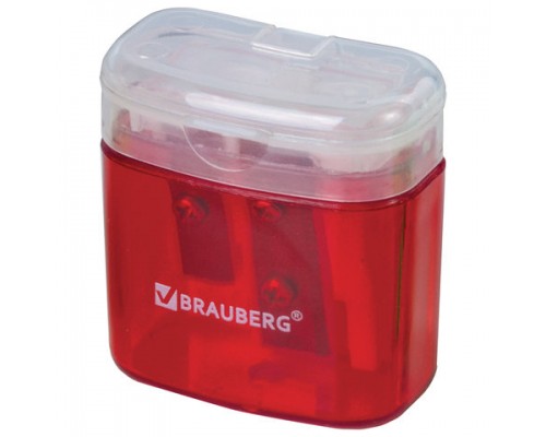 Точилка BRAUBERG CHIEF с контейнером, пластиковая, прямоуг., 2 отверстия, с крышкой, ассорти, 226942