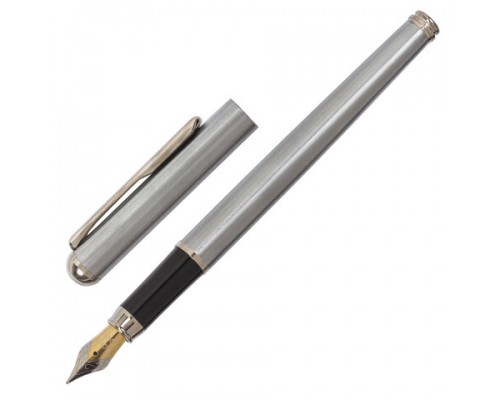 Ручка подарочная перьевая BRAUBERG Larghetto, СИНЯЯ, корпус серебристый с хром. деталями, 143475