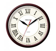 Часы настенные TROYKA 91931915, круг, белые, коричневая рамка, 23х23х4 см