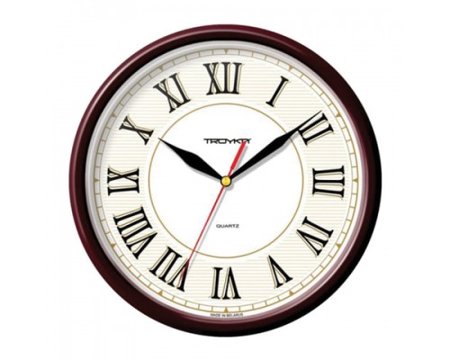 Часы настенные TROYKA 91931915 круг, белые, коричневая рамка, 23х23х4см