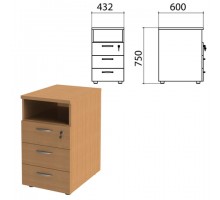Тумба приставная "Этюд", 432х600х750 мм, 3 ящика, замок, полка, бук бавария, 400065-55