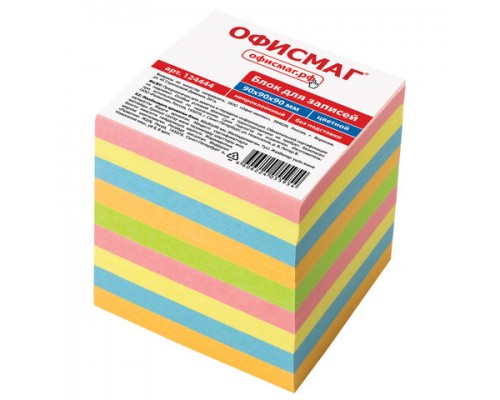 Блок для записей ОФИСМАГ непроклеенный, куб 9*9*9 см, цветной, 124444
