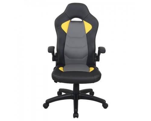 Кресло компьютерное BRABIX Skill GM-005, откидные подлокотники, экокожа, черное/желтое, 532494