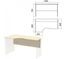 Столешница, царга стола эргономичного "Канц" 1400х800х750 мм, левый, цвет дуб молочный, СК36.15.1