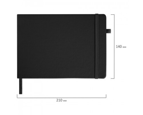 Скетчбук, черная бумага 140г/м 210х148мм, 80л, КОЖЗАМ, резинка,карман, BRAUBERG ART, черный, 113205
