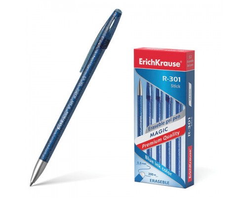 Ручка стираемая гелевая ERICH KRAUSE R-301 Magic Gel, СИНЯЯ, корп.синий, узел0,5мм,линия0,4мм, 45211