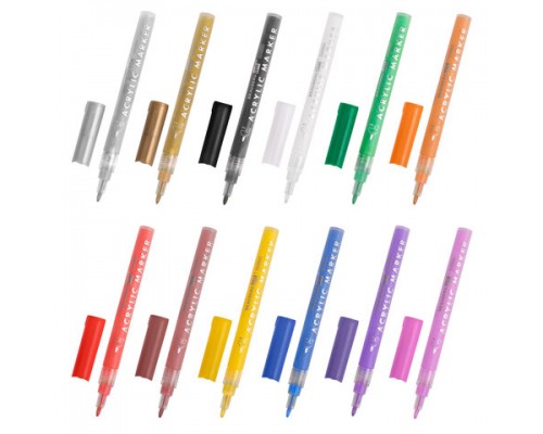 Маркеры акриловые для рисования и хобби BRAUBERG ART CLASSIC, НАБОР 12цветов,наконечник 0,7мм,152152